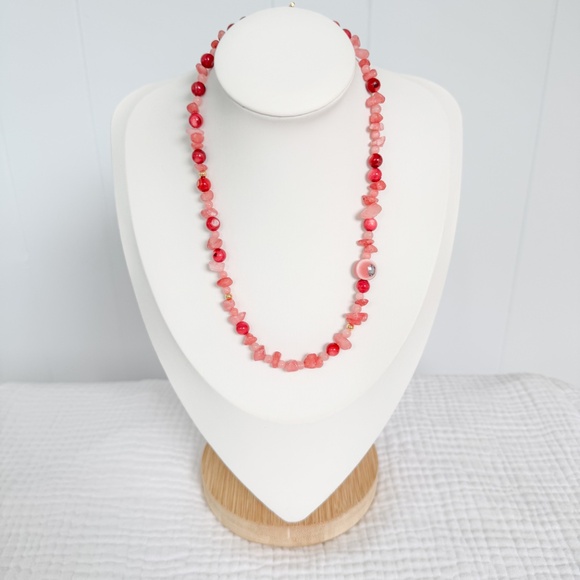 NEW Gemstone Beaded Necklace - Pink Shell Quartzite - Handcrafted Necklace - Picture 1 of 4